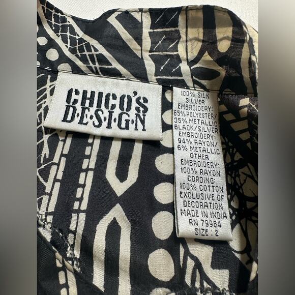 Chicos Vintage Silk Blend Size Large Embroidered Fish Tunic Blouse Jacket EUC - Picture 5 of 7